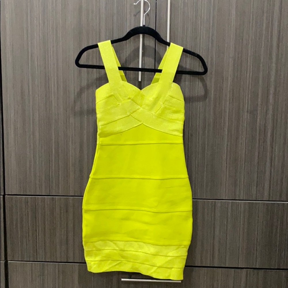 Lime green bando mini dress